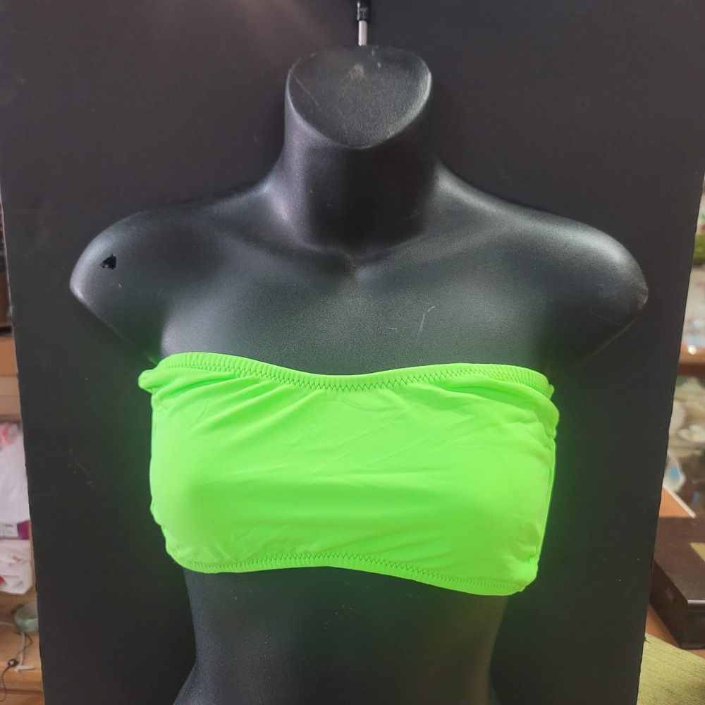 Blue Sky NEW Bandeau Side Bone Swim Top Lined Tieback Nip Pads NEON GREEN LARGE